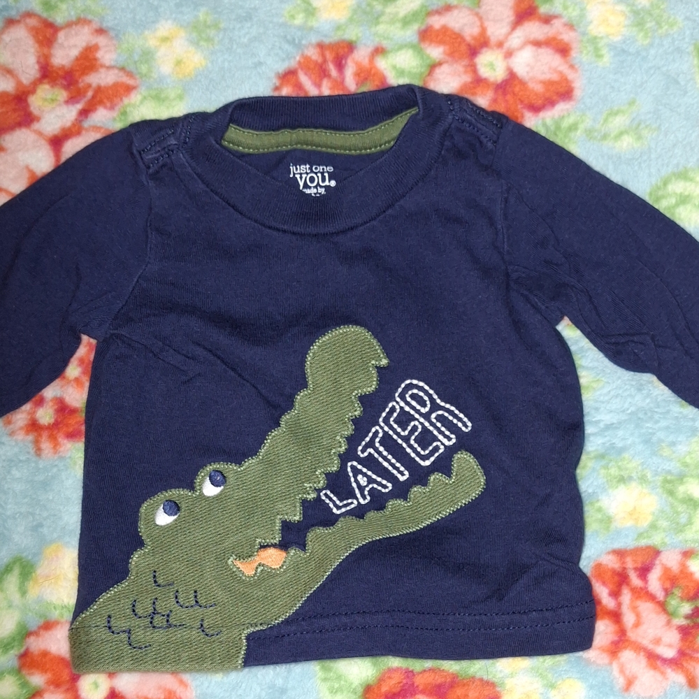 Carter's Blue and Green Long Sleeve Tee with Dinosaur Graphic